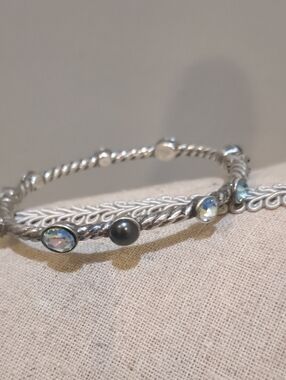 Brighton Monte Carlo Silver Tone Bangle with Iridescent and Black Accents